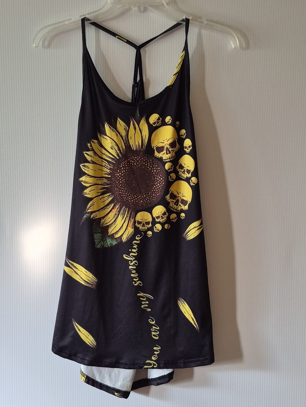 Women's Black Sunflower & Skull Graphic Biker Festival Streetwear Tank